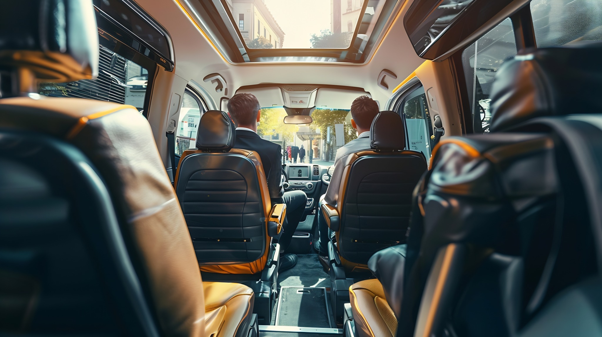 Premium delegation vehicle interior prepared for executive transport