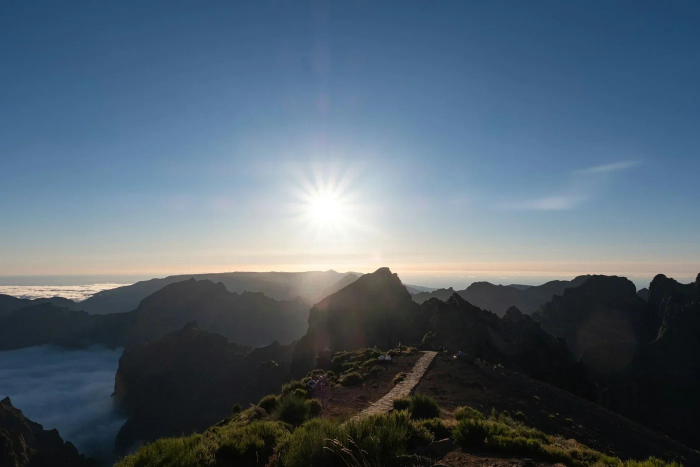 Sunrise over the mountain ridges of Madeira